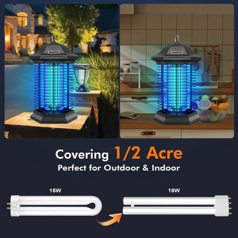 Bug Zapper Outdoor Indoor 18W Power 4400V Grid Mosquito Trap For Patio Backyard Home, Insect Control With Half Acre Coverage