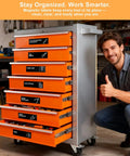 Magnetic Toolbox Labels Set Of 90 For Quick Organization 3.5 By 1 Inch Large Stickers With Strong Magnets on orange tool chest in garage