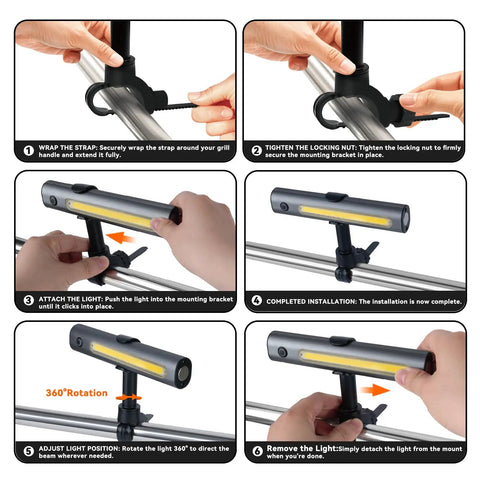 Magnetic LED Grill Light For Outdoor Grills Tool Free Mount On Blackstone And Weber Griddles installation steps.