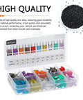 Hella Reliable 120 Piece Mini Blade Automotive Fuse Assortment Kit With Bright Color Coding And Ultra Heavy Duty Connector Clips For Cars Trucks Vans And Suvs in a clear storage box with assorted color-coded mini fuses.