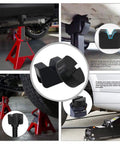 3 Ton Universal Rubber Jack Pad Adapters Set For Jack Stands, Round Type And V Type Slotted Frame Rail Protectors shown in use