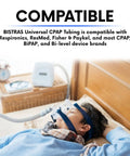 Person using Premium 6 Foot Universal CPAP Tubing Hose For All CPAP Machines 22mm Gray Pack Of 2 Flexible Durable Tubing