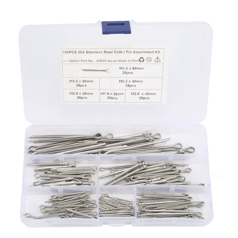 Cotter Pin Kit 150 Pcs Stainless Steel 304 Hairpin Fasteners 6 Size Assortment M1.6x25 M2.5x25 M2.5x40 M3.2x30 M3.2x40 M4x60