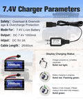 Image showing 7.4V charger parameters and USB charger, 2S 7.4V 2000mAh Li Ion RC Battery With SM 2P Plug High Capacity Rechargeable For WPL MN99.