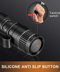 Close-up of 12 Pack Mini LED Pen Flashlights with Clip showing silicone anti-slip button and tactical tail switch for easy operation.