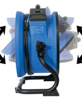 Side view of Heavy Duty Industrial Workhorse High Velocity Whole Room Air Mover And Circulator Fan, blue and black, 14 inch, 2100 CFM