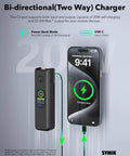 Bi-directional charger with LCD display charging a smartphone, illustrating Intelligent Battery For DJI Osmo Pocket 4 Pro And Pocket 3 functionality.