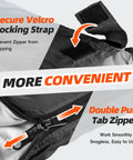 Close-up of Oversized 4 Season Sleeping Bag For Adults And Big And Tall Campers showing velcro strap and double pull tab zipper.