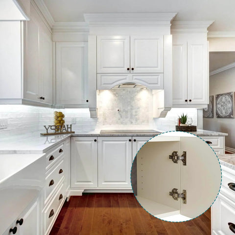 Kitchen with white cabinets, featuring Soft Close Cabinet Hinges 24 Pack Full Overlay 105 Degree Concealed Hinges With Clip On Plates.