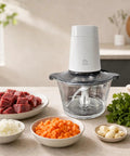 Cuisine Talent Electric Food Chopper With 1.8L Glass Bowl 150W Motor for chopping soft meat and veggies with ingredients.