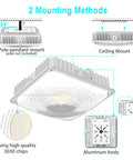 Diagram of 50W Canopy Light Outdoor Hella Bright 6500LM Daylight 5000K with mounting methods and chip details