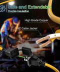 Close-up of 100Ft Construction String Lights for Job Sites showing double insulation with high-grade copper and PVC cable jacket.