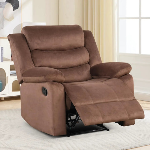 Manual Recliner Chair for Adults With Overstuffed Arms and Back Upholstered Fabric Sofa for Living Room and Bedroom Comfy Single Sofa Seat in Brown