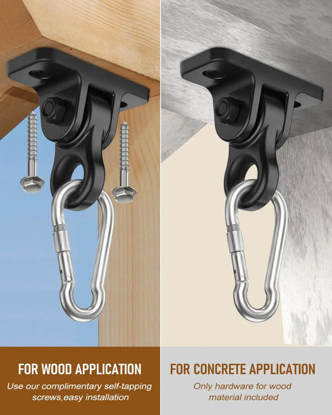 Porch Swing Hangers Kit With Screws And Bolts For Wooden Sets Indoor Outdoor Hanging Hooks 4 Pack Black Built Tough Aluminum Alloy Construction Rust Resistant Up To 5000 Lbs Load Easy Mount For Patio Porch
