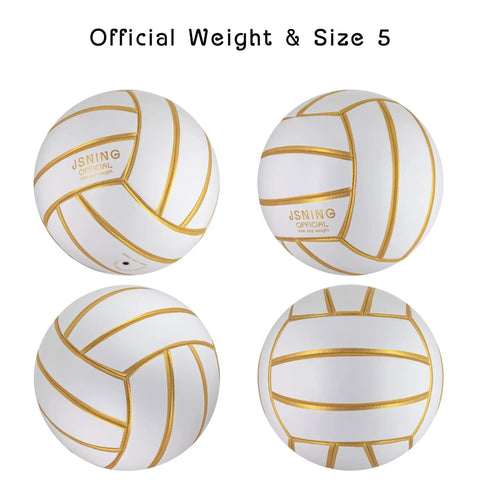 Golden White Volleyball Official Size 5 with minimalist design, gold accents, for street, beach, indoor play, eight-point-two-inch diameter