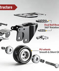 2 Inch Heavy Duty PU Caster Wheels With Hella Sturdy Dual Locking Brake Eight Pack components showcasing dual ball bearing and wheels.