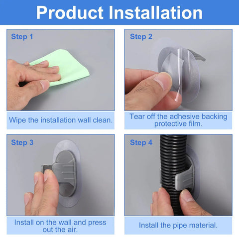 Self Adhesive Washing Machine Drain Hose Holder Clip Bracket For 22 To 28 mm OD Hoses Installation Steps 1 to 4
