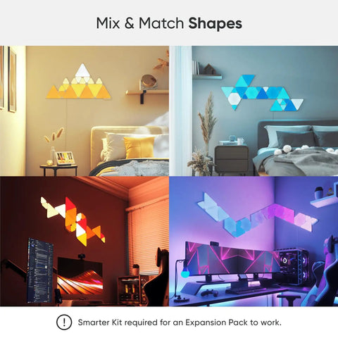 Shapes LED Wall Lights Kit With RGBW Panels, Sixteen Million Colors, Dope Smart Home Setup, Triangles Expansion Pack 3 Pack