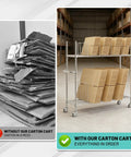 Image showing No Sweat Setup Heavy Duty Wire Cart Smooth Rolling 2 Tier Cardboard Box Storage Rack organizing boxes securely.
