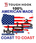 USA map with Tough Hook, Rhino Hanger, and Tough Hanger XL in front, emphasizing '100% American Made' text.