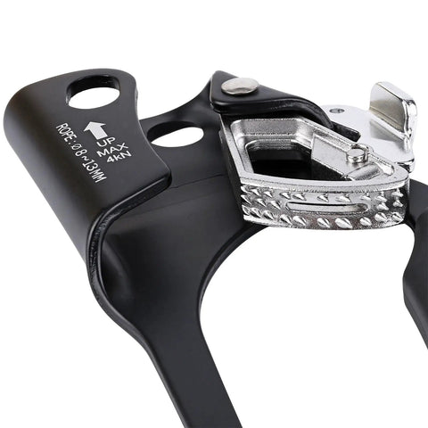 Close-up of Right Hand Rope Ascender For 8 To 13mm Lines, Lightweight Aluminum Climbing Gear with visible gear teeth and markings