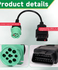 16 Pin OBD II To 9 Pin J1939 Truck Diagnostic Adapter Cable For Heavy Duty Trucks And Commercial Vehicles, Green Type 2