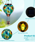 Hot Air Balloon Solar Lantern For Outdoor Use, Dragonfly Inspired Glass Hanging Light For Patio And Garden Decor