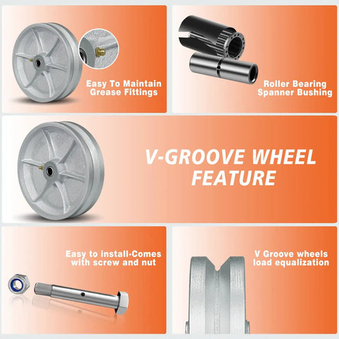 Rock Solid 8 Inch Cast Iron V Groove Wheel With Roller Bearing feature image detailing installation and maintenance features.