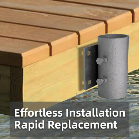 Heavy Duty Dock Pipe Leg Holder For Floating Docks With A 3 Inch Inner Diameter Side Leg Sleeve Six By Five Multi Anchoring Leg Holder With Half Inch Holes 6mm Thick Galvanized Steel No Carriage Bolts Included installed on wooden dock