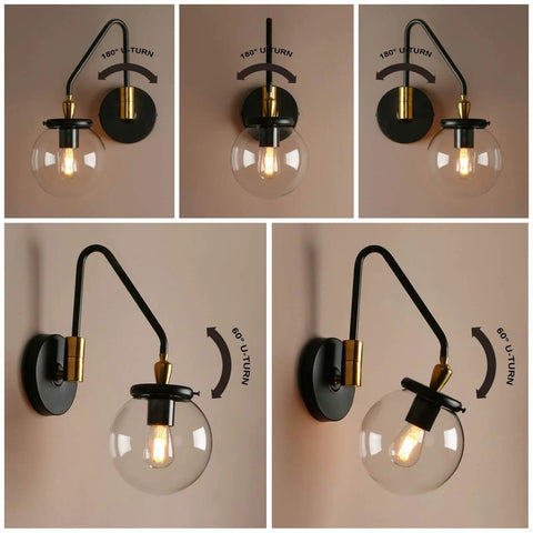 Industrial Swing Arm Wall Sconce Lighting Adjustable Globe Vanity Light For Bathroom And Bedroom Hardwired Fixture In Black Finish