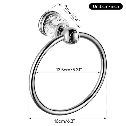 Slick Chrome Towel Ring With Crystal Accent, Flexible 180 Degree Rotating Wall Mounted Bath Hand Towel Holder dimensions
