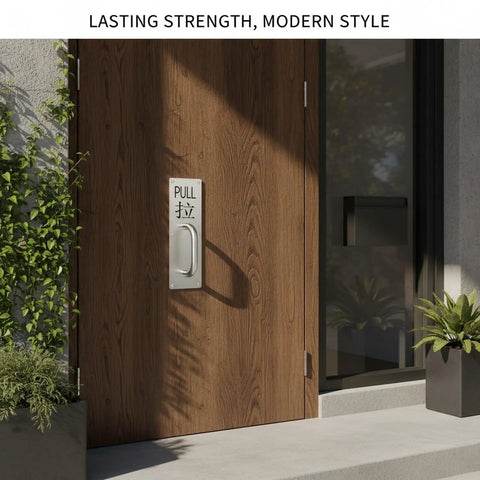 Beefy Silver Bar Door Handle For Exterior Doors Surface Mounted Push Pull Hardware 304 Stainless Steel Heavy Duty Smooth Push Pull Action Weather Resistant Exterior Entrance Handle on wooden door