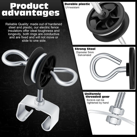 Six Pack Electric Fence Gate Handles And T Post Anchors With Double Hook Two Rings Steel Insulators And Easy Screws