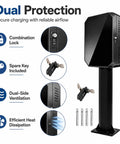 Tough As Nails Galvanized Steel EV Charger Lock Box With Outdoor Pedestal Stand, features lock, ventilation, and included key.