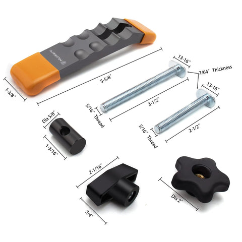 Heavy Duty T Track Hold Down Clamps Set No Fuss Quick Change Design For Woodworking, 2 Pack with T-Bolts, shafts, knobs, 5 5/8 inch bolts