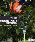 Man using High Visibility 100 Ft Outdoor Extension Cord 16/3 SJTW 13 Amp Heavy Duty Neon Green With Lighted End for power tools