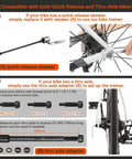 Instructions for using quick release skewer and thru-axle adapter with 6 Level Magnetic Bike Trainer With Adjustable Resistance For Indoor Cycling Fits 26-28 Inch And 700C Wheels Includes Thru Axle Adapter Quick Release Lever And Front Wheel Riser Block.