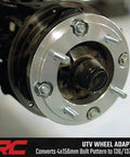 Upgrade Your Polaris UTV Setup With These Heavy Duty 4x156 To 4x136 Wheel Adapters showing installed alloy UTV wheel adaptors.
