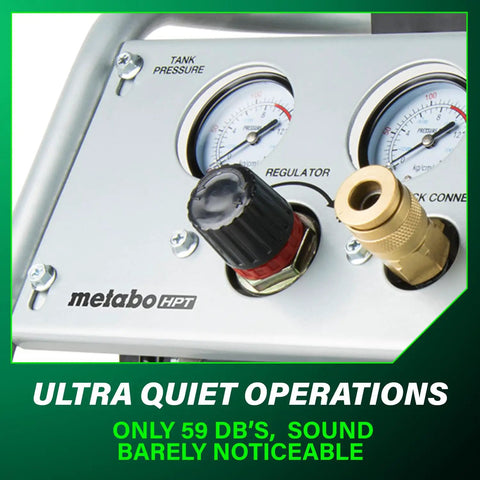 Ultra Quiet 1 Gallon Oil Free Portable Air Compressor With 59 dB Operation control panel close-up