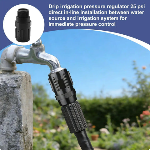 2 Pack 25 PSI Garden Hose Pressure Regulator For Drip Irrigation Systems fitted to tap outdoors