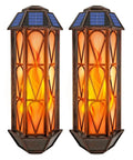 74 LED Flickering Flame Solar Wall Lights Outdoor Sconces Auto On Off Waterproof Lanterns For House Garage Doorways Garden Porch Patio Yard Two Pack No Brainer Curb Appeal