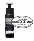Transparent Rapid Brew Portable Coffee Maker For On The Go with Good Housekeeping badge displayed on front view.