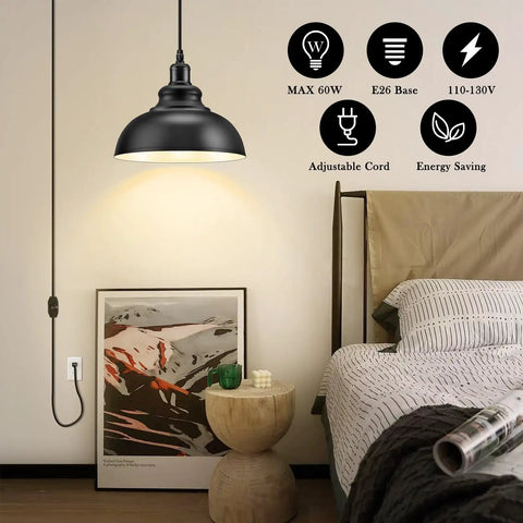 Plug In Industrial Pendant Light With 12.86 Ft Cord And Dimmer Switch, Vintage Ceiling Lamp for cozy bedroom ambiance
