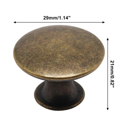 Antique Brass Round Cabinet Knob with Single Hole, 1.14 Inch Diameter and 0.83 Inch Height, part of 16 Pack for Kitchen Cabinets and Dressers.