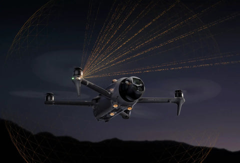 Mavic 4 Pro Drone Fly More Kit With RC 2 Controller flying at night showing 100MP Hasselblad Camera and triple camera system