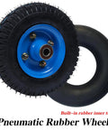 Heavy Duty Pneumatic Rubber Casters Set Of Four With Side Brakes That Roll Smooth And Handle Rough Terrain Up To 1300 Lbs Capacity Killer Shock Absorption Steel Hub For Cart showcasing a pneumatic rubber wheel with blue steel hub.