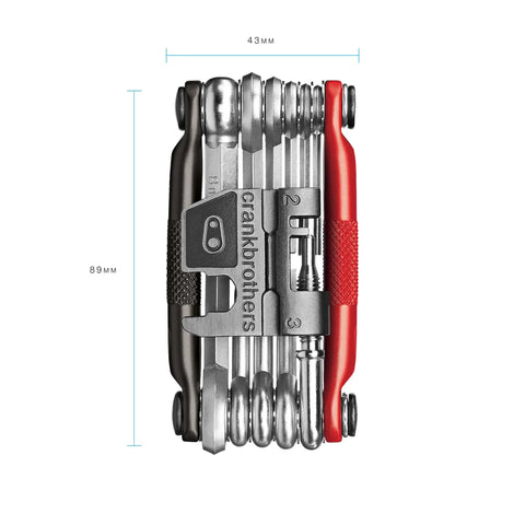 Compact All In One 17 Function Bike Multi Tool Matte Black Red Hex Wrenches 2 2.5 3 4 5 6 8 Open Wrenches Folded View