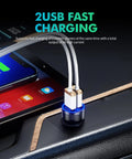 Grab And Go Dual Usb Car Charger With Fast Charge Ports Solid Cigarette Lighter Adapter for charging two devices simultaneously.