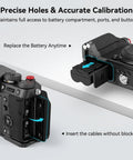 X T5 L Shape Grip With Built In Arca Quick Release Plate For Fujifilm X T5 Camera Comfy Silicone Handgrip And Easy Access Shutter Button One Quarter Twenty Threaded Holes Black Finish with open battery compartment
