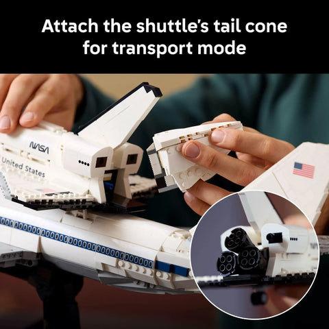 Close-up of hands assembling Shuttle Carrier Aircraft Building Set For Adults Ages 18 Plus Dope Boeing 747 And NASA Space Shuttle Enterprise